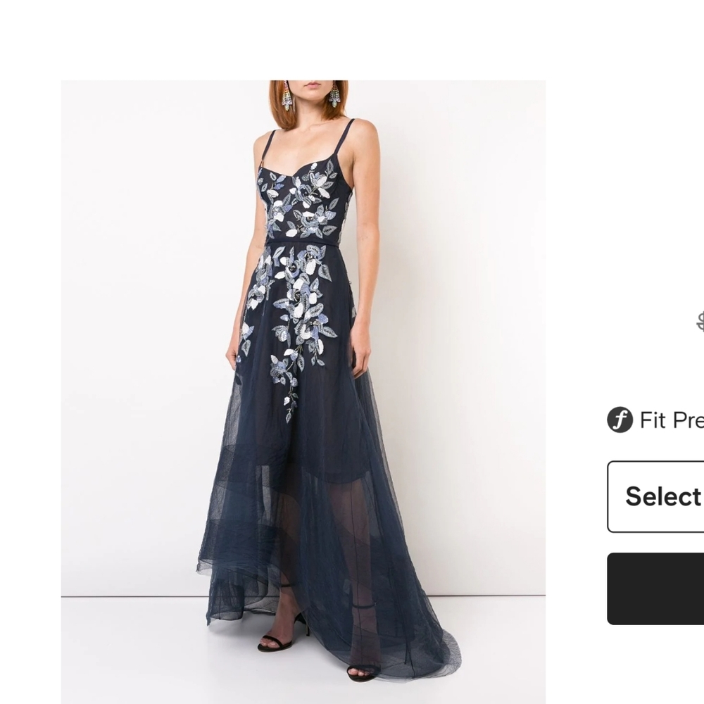 Marchesa notte  embroidered navy high low gown